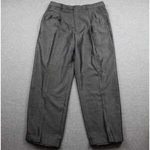 Zandello Dress Pants Mens 36R Pleated Gray Pinstripe Cuffed Trousers Business‎